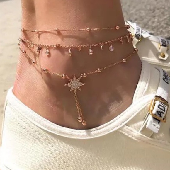 Jewelry - Bohemian 3 Pcs Crystal Star and Gold Anklet Set